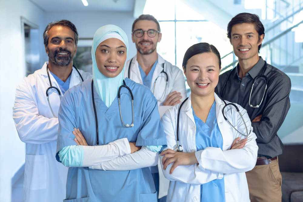 Happy diverse medical team of doctors standing wit 2026 01 09 09 17 35 utc